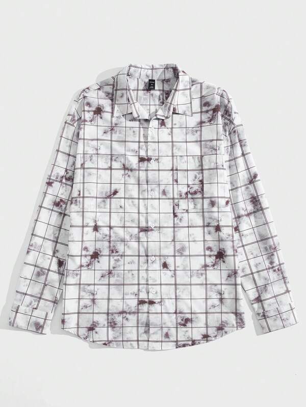 ROMWE MEN Street Life Men's Digital Printed Checkered Shirt