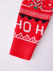 SHEIN Nhỏ bé Cô gái Giáng sinh Người tuyết In Áo len - Đỏ - Xem 5