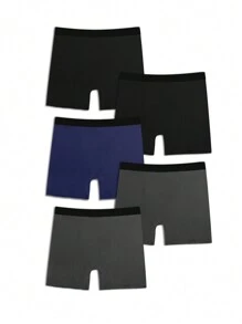 5pcs/Set Men's Plain Letter Decor Boxer Briefs With Long Leg
