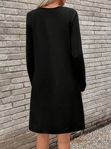 SHEIN LUNE Vestido Evasé Asimétrico Con Patchwork Bicolor - Burdeos - Ver 2