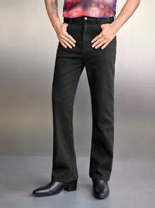 SWAVVY Nam Chất rắn Thon gọn Quần jean Bootcut - màu đen - Xem 5