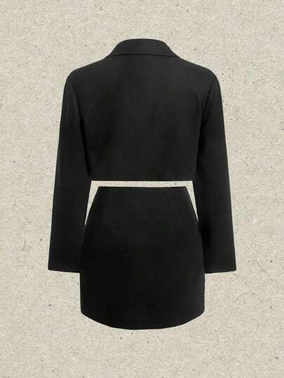 SHEIN EZwear Lapel Neck Single Button Blazer & Skirt