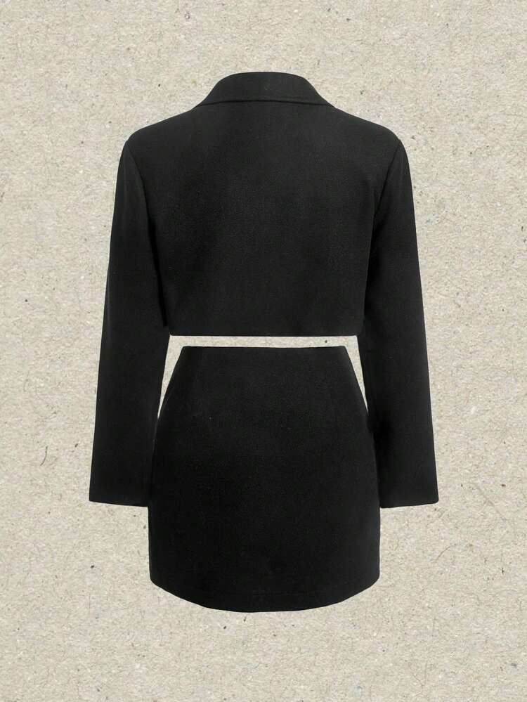Lapel Neck Single Button Blazer & Skirt
