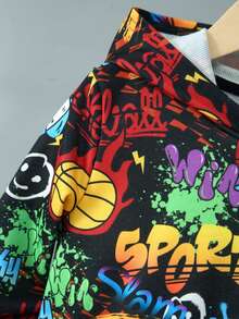 SHEIN Young Boys' Hooded Sports Long Sleeve Sweatshirt With Pattern - Multicolor - View 4