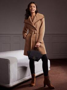 MOTF Classy 瀑布領式長大衣帶領款 - 卡其色 - 查看 7