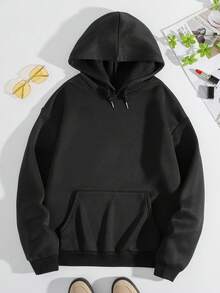 SHEIN EZwear Của phụ nữ Lông cừu Hoodie Với Lá thư Và Ngọn lửa In ấn - Màu xanh nhạt - Xem 2