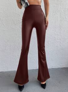 RueChic PU Leather Flare Leg Pants - Burgundy - View 5