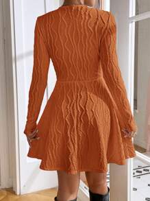 SHEIN Essnce 女士純色連衣裙,不帶腰帶 - 鏽棕色 - 查看 2