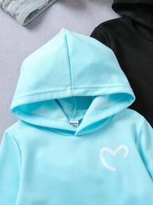 SHEIN 年輕女孩經典、極簡、舒適的秋冬三件套連帽運動衫套裝