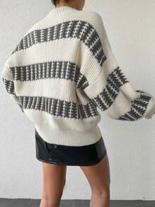 EURMUSE Women's Color Block Drop Shoulder Sweater - Grey - View 2