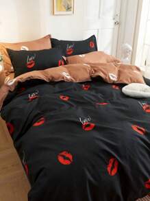 Lip Print Bedding Set Without Filler - Black - View 6
