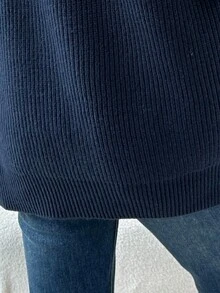 Elegante cárdigan con cuello en V, botones con cuernos de cordero, primavera y otoño - Azul Marino - Ver 3