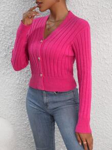 SHEIN Privé Kvinnors Nedhasade aclar Knappar Framtill Koftor - Skrikrosa - Visa 3