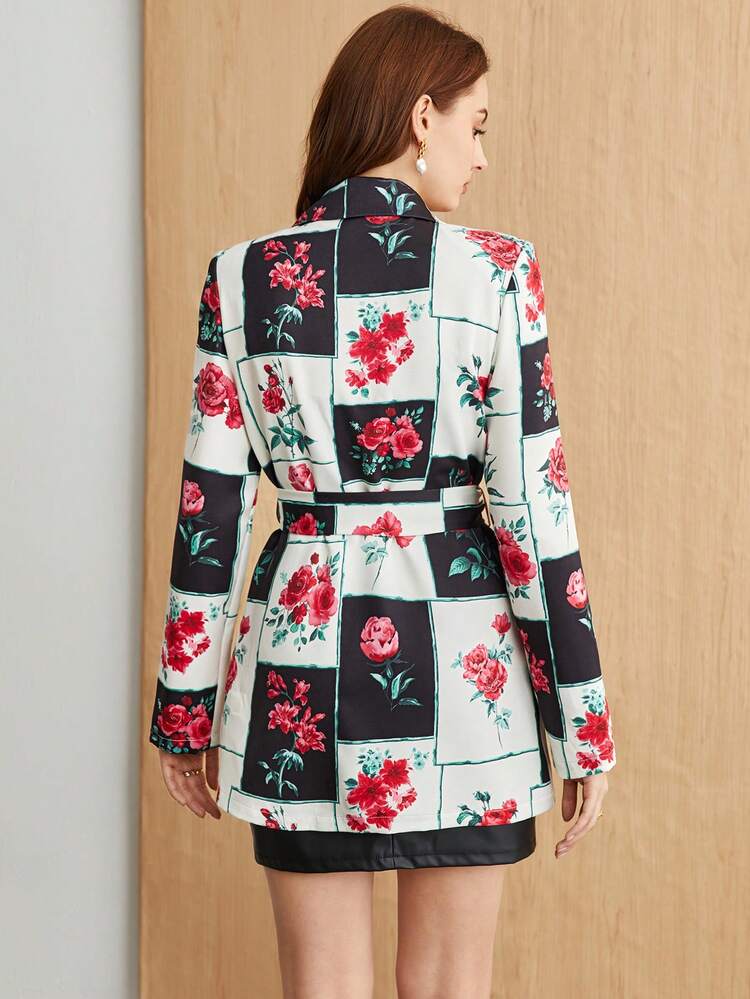 Women's Floral Print Belted Blazer