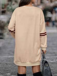 SHEIN LUNE Vestido sudadera con estampado de corazón de hombros caídos - Caqui - Ver 2