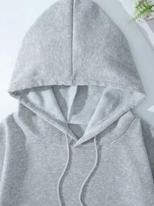 SHEIN Essnce 女士長毛絨內膽連帽衫,蝴蝶和字母印花設計 - 灰色 - 查看 4
