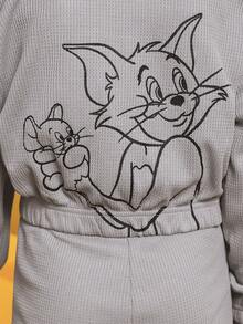 TOM & JERRY X SHEIN Tween Girls' Cartoon Pattern Hoodie & Vest & Pants Set - Grey - View 12