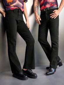 SWAVVY Nam Chất rắn Thon gọn Quần jean Bootcut - màu đen - Xem 1