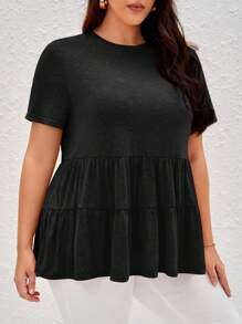 SHEIN LUNE Plus Marled Knit Smock Top - Black - View 3
