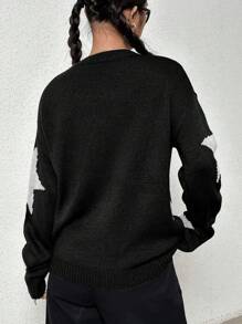 SHEIN Unity Hình sao Vòng cổ Áo chui đầu Áo len - màu đen - Xem 2