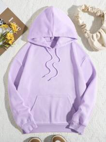 SHEIN Qutie Của phụ nữ Hình con gấu hoạt hình Lông cừu Hoodie - Màu Lilac Tím - Xem 2