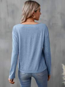 SHEIN LUNE 女款心形印花v領t恤 - 藍色 - 查看 5