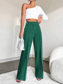 EURMUSE Slant Pocket Wide Leg Suit Pants - Green - View 5