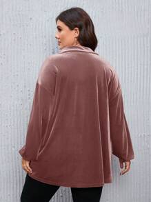 SHEIN LUNE Plus Size Fall Women Christmas Textured Fabric Mini Plaid Flannel Doll Style Shirt Top Loose Casual Shirt Tops With Sleeves Blouse, For Winter - Dusty Pink - View 2