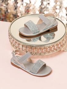 Girls' Glitter Flat Sandals - Silver - View 2