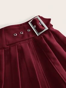 SHEIN ICON Plus Size Pleated Skirt - Burgundy - View 4