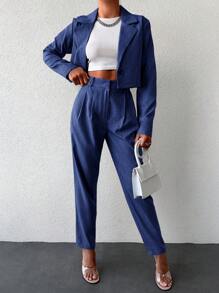 EURMUSE Ladies' Striped Suit Jacket And Pants Set - Royal Blue - View 1