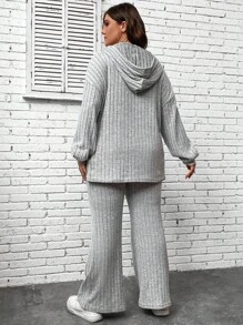SHEIN LUNE Plus Drop Shoulder Drawstring Hoodie & Pants - Light Grey - View 3