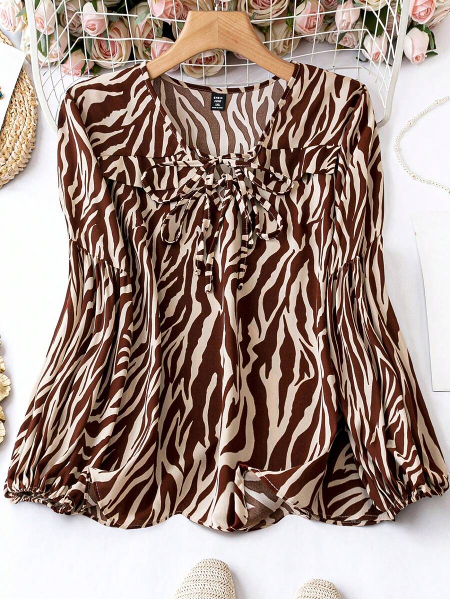 Celure Women's Plus Size Full Print Knot Front Shirt - Multicolor - View 1