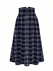 SHEIN LUNE Women's Plus Size High Waist Plaid Skirt - Navy Blue - View 1
