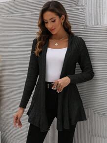 SHEIN LUNE 女士純色針織開衫毛衣 - 黑色 - 查看 5