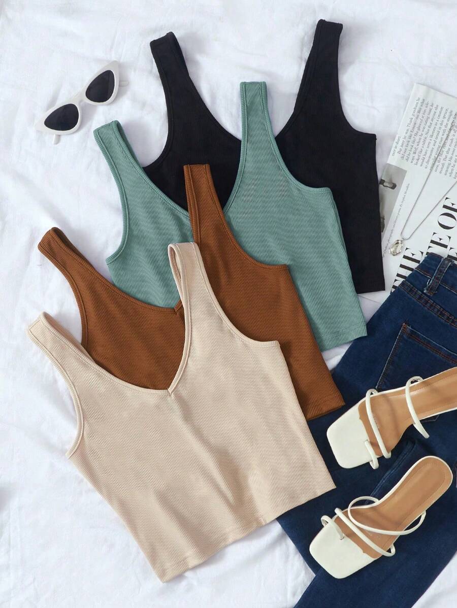 Breezaya Của phụ nữ 4pcs Màu thuần Áo ba lỗ - Nhiều màu - Xem 1