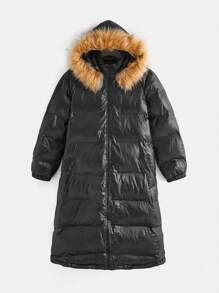 SHEIN Abrigo con capucha de maternidad con patchwork, para el invierno