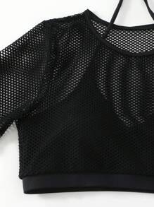 Swim SPRTY Summer Beach 2pcs/Set See-Through Mesh Splice Swimwear - Black - View 7