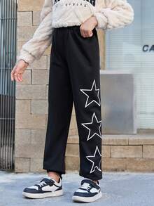 SHEIN Cô gái Tween Phong cách đường phố Dệt kim In Quần thể thao , Thể thao Và Giải trí - màu đen - Xem 4