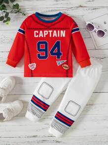 Em bé Con trai Lá thư In Áo nỉ Và Quần Bộ - Đỏ - Xem 1