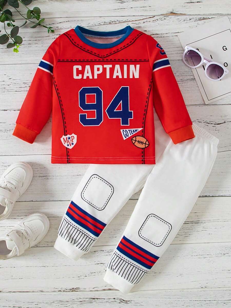 Em bé Con trai Lá thư In Áo nỉ Và Quần Bộ - Đỏ - Xem 1