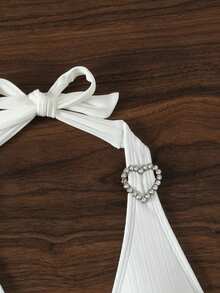 SHEIN Swim Women's Halter Neck Bikini Top - White - View 5