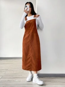 SHEIN EZwear 女用棕色梭織連身裙 - 摩卡棕 - 查看 3