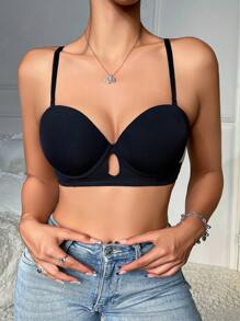 Women's Contrast Color Hollow Out Design Bra - Black - View 6