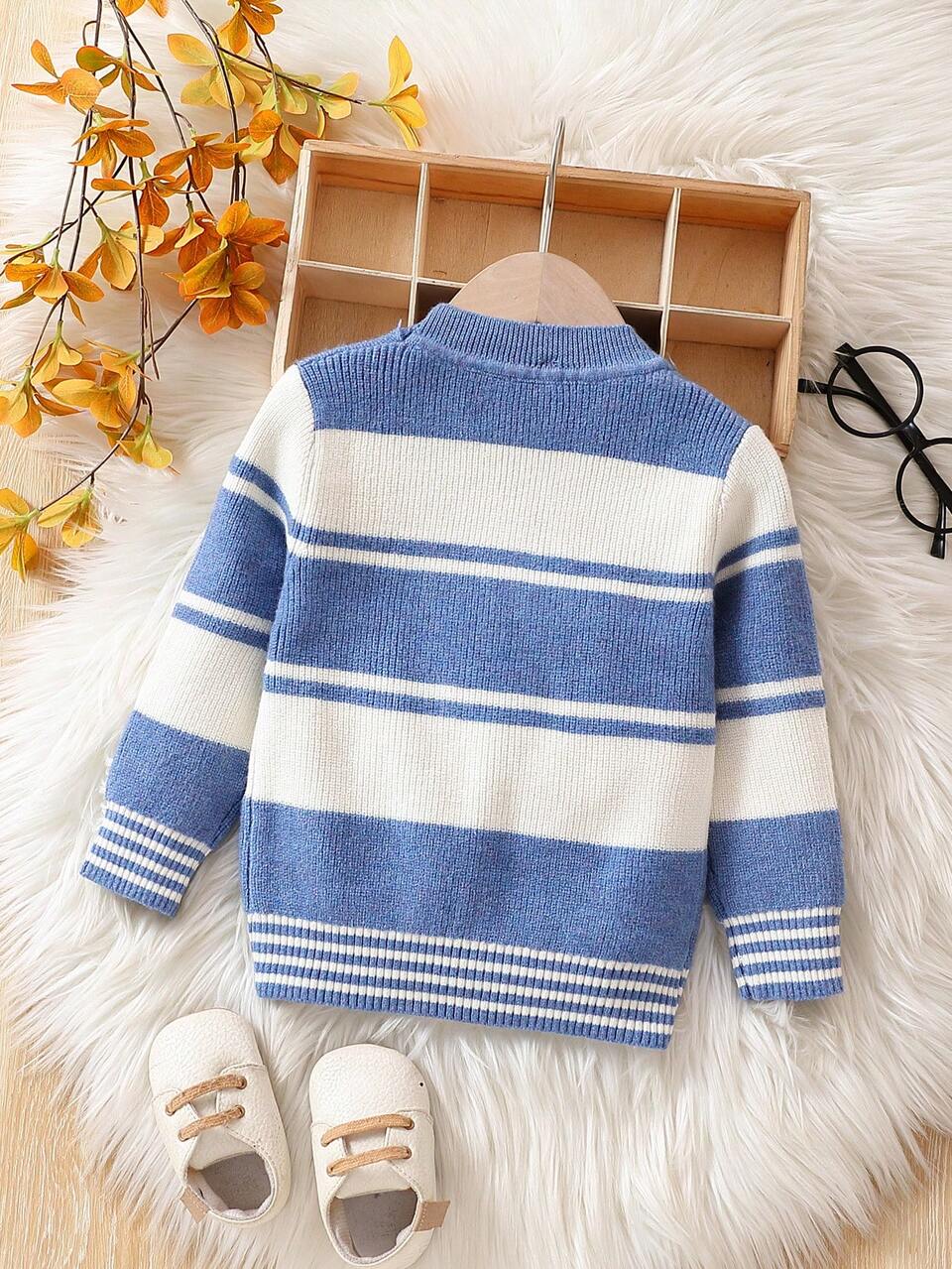 Infant Boys' Contrast Color Striped Cardigan With Front Button Placket