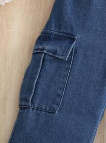 年輕女孩高街風甜美酷感寬褲牛仔褲,帶有大口袋