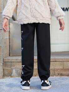 SHEIN Cô gái Tween Phong cách đường phố Dệt kim In Quần thể thao , Thể thao Và Giải trí - màu đen - Xem 6