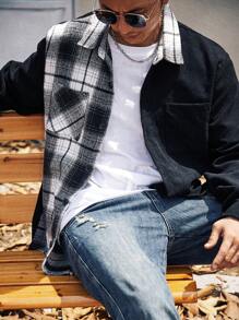 Manfinity Homme Männer Mantel mit Plaid Muster, Tasche Flicken, Knopf,