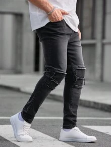 GENTILAND Men's Plus Size Slim Fit Motorcycle Jeans With Frayed Hemline - Multicolor - View 4