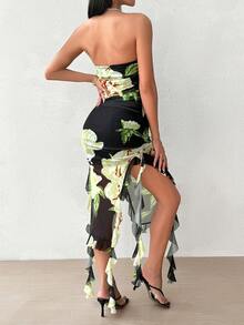 SHEIN VCAY Của phụ nữ Hoa In Quây Viền bất đối xứng Đầm - Nhiều màu - Xem 3